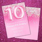 Roze 10e Verjaardag Uitnodiging Girly Pink Glitter