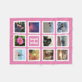 Roze 11 Foto Collage Mosaic Square Lijst Monogram Fleece Deken (Voorkant (Horizontaal))