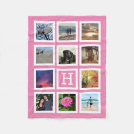 Roze 11 Foto Collage Mosaic Square Lijst Monogram Fleece Deken