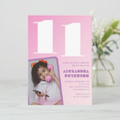 Roze 11e verjaardag uitnodigingen Meisje Retro Fot (Staand voorkant)