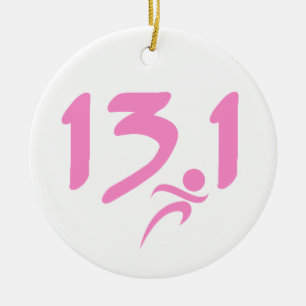 Roze 13.1 halve marathon keramisch ornament