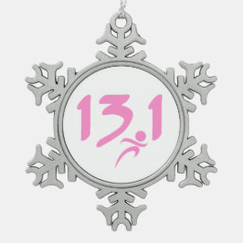 Roze 13.1 halve marathon tin sneeuwvlok ornament