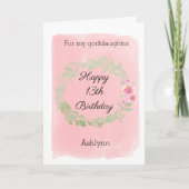 Roze 13de verjaardag Goddochter Kaart (Voorkant)