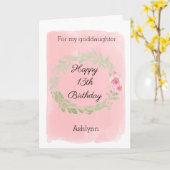 Roze 13de verjaardag Goddochter Kaart (Gele Bloem)