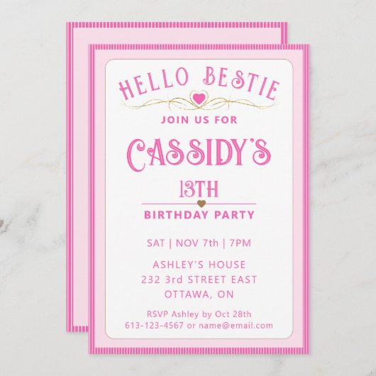  roze 13e verjaardag kaart (Voorkant / Achterkant)