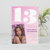 Roze 13e verjaardag uitnodigingen Meisje Retro Fot (Staand voorkant)