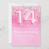 Roze 14e verjaardag uitnodiging Girly Pink Glitter (Voorkant)