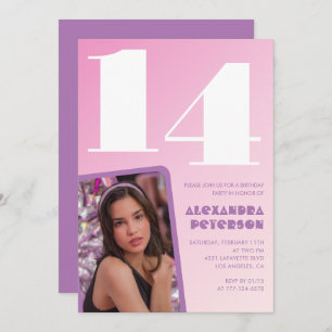 Roze 14e verjaardag uitnodigingen Meisje Retro Fot