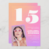 Roze 15e verjaardag uitnodigingen voor haar Retro  (Voorkant / Achterkant)