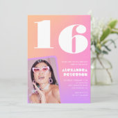 Roze 16e verjaardag uitnodigingen voor haar Retro (Staand voorkant)