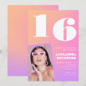 Roze 16e verjaardag uitnodigingen voor haar Retro (Voorkant / Achterkant)