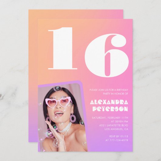 Roze 16e verjaardag uitnodigingen voor haar Retro (Voorkant / Achterkant)