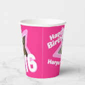 Roze 16e verjaardagsfoto, gepersonaliseerde papier papieren bekers (Rechts)