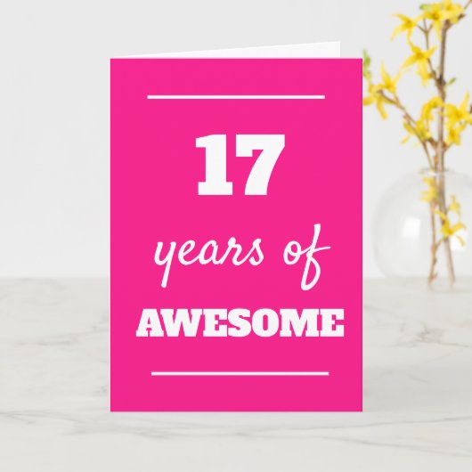 Roze 17th Birthday Kaart (Gele Bloem)