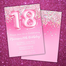 Roze 18e Verjaardag Uitnodiging Girly Pink Glitter
