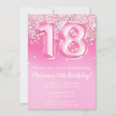 Roze 18e Verjaardag Uitnodiging Girly Pink Glitter (Voorkant)