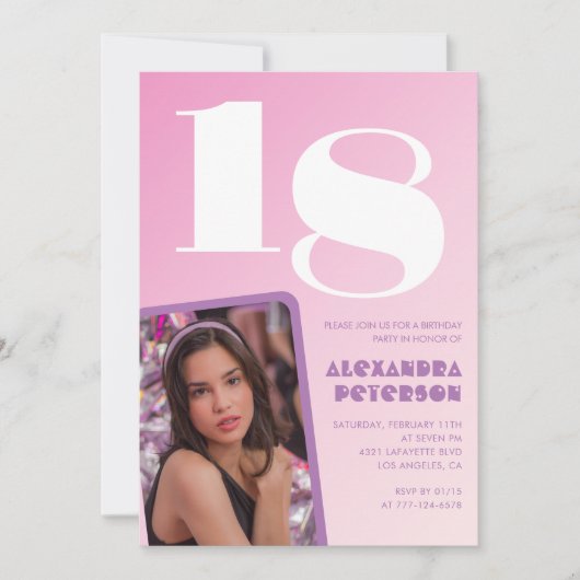 Roze 18e verjaardag uitnodigingen Retro Foto (Voorkant)