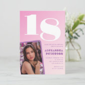 Roze 18e verjaardag uitnodigingen Retro Foto (Staand voorkant)