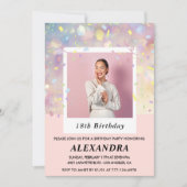 Roze 18e verjaardagsuitnodiging Confetti Foto Kaart (Voorkant)