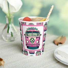 Roze 1970s Hippie Van Retro  Stijl Verjaardag Papieren Bekers