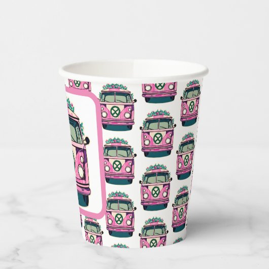 Roze 1970s Hippie Van Retro  Stijl Verjaardag Papieren Bekers (Links)