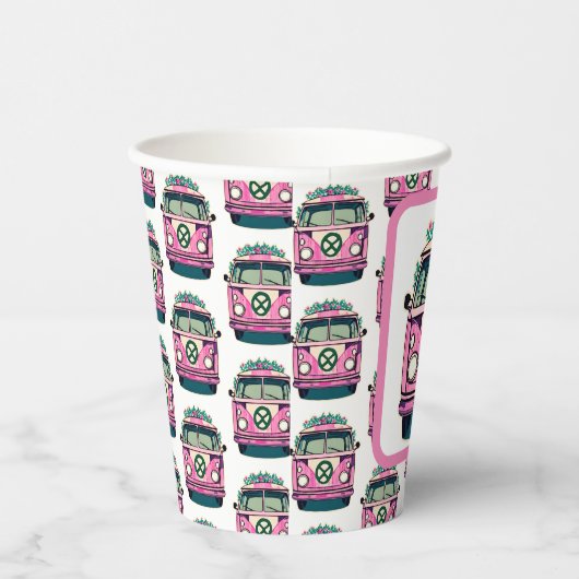 Roze 1970s Hippie Van Retro  Stijl Verjaardag Papieren Bekers (Rechts)