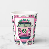 Roze 1970s Hippie Van Retro  Stijl Verjaardag Papieren Bekers (Voorkant)