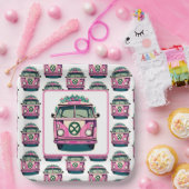 Roze 1970s Hippie Van Retro  Stijl Verjaardag Papieren Bordje (Feest)