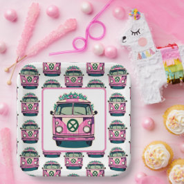 Roze 1970s Hippie Van Retro  Stijl Verjaardag Papieren Bordje