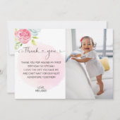 Roze 1 ste verjaardag Foto bedankt (Voorkant)