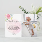 Roze 1 ste verjaardag Foto bedankt (Staand voorkant)