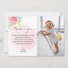 Roze 1 ste verjaardag Foto bedankt