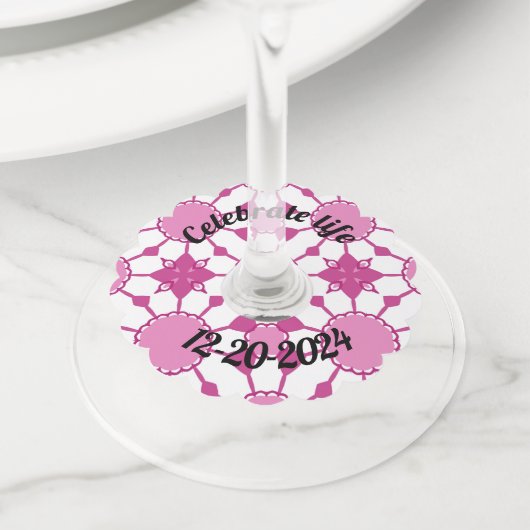 Roze 1 wijnglaslabel (Dichtbij)