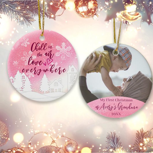 Roze 1e kerst als oma Foto Ornament