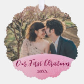 Roze 1e Kerstmis Samen Getrouwd Aangepaste Foto Ornament Kaart (Voorkant)