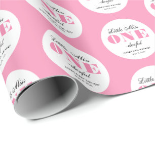 Roze 1e verjaardag cadeaupapier