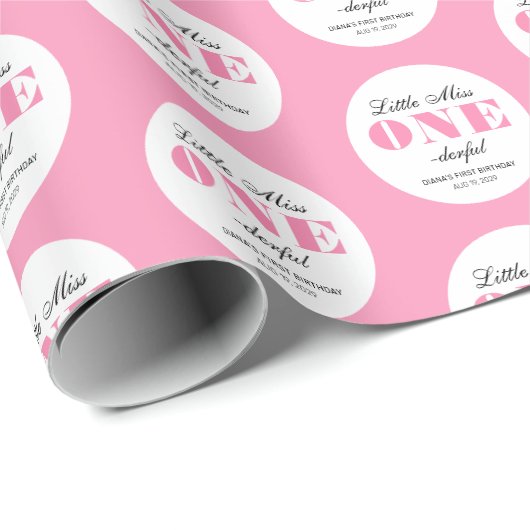 Roze 1e verjaardag cadeaupapier (Rol Hoek)