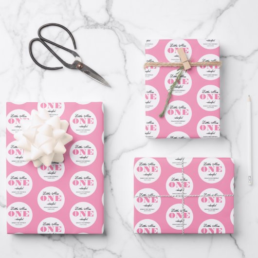 Roze 1e verjaardag inpakpapier vel (Voorkant)