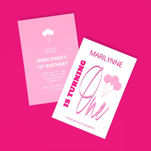 Roze 1e verjaardag kaart