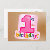 Roze 1e verjaardag Label op deur Briefkaart (Voorkant / Achterkant)