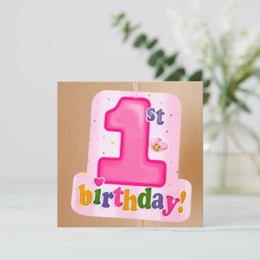 Roze 1e verjaardag Label op deur Kaart (Staand voorkant)