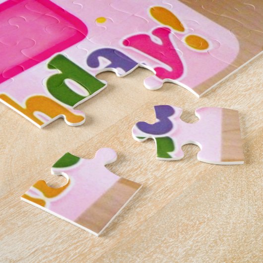 Roze 1e verjaardag Label op deur Legpuzzel (Zijkant)