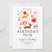 Roze 1e verjaardag Let's Pawty Party Uitnodiging (Voorkant)