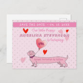 Roze 1e verjaardag meisje Bewaar de datum Aankondigingskaart (Voorkant / Achterkant)