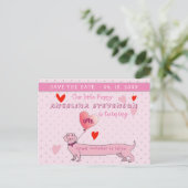 Roze 1e verjaardag meisje Bewaar de datum Aankondigingskaart (Staand voorkant)