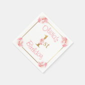 Roze 1e Verjaardag Meisje Bloemenfeest Servet (Hoek)