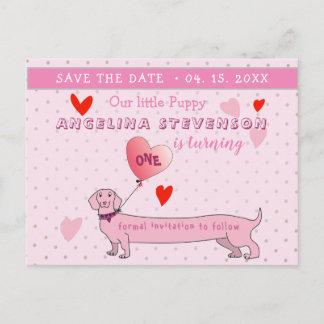 Roze 1e verjaardag meisje save the date aankondigingskaart