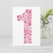 Roze 1e Verjaardag Nummer 1 Partij Custom Invite Kaart (Staand voorkant)