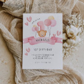 Roze 1e verjaardag, teddybeer kaart