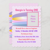 Roze 1e verjaardag Uitnodiging (Voorkant / Achterkant)